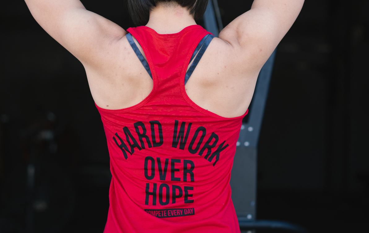 Pink Racer Back Tshirt With Hark Work Quote